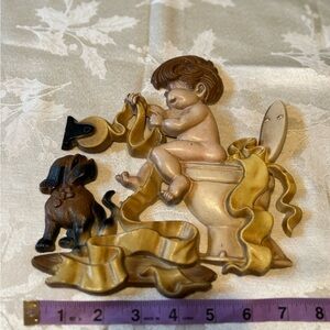 Vintage Sexton Toddler on Toilet with Puppy Wall Decor